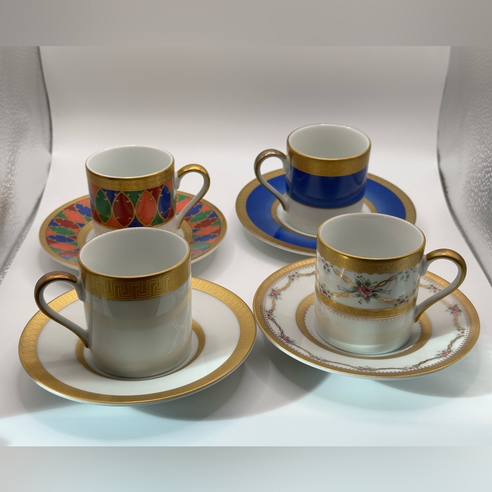 RARE Set of 4 Faberge patterned flat demitasses with saucer - NEW